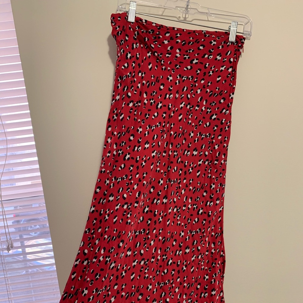 Urban Outfitters Red Leopard Print Midi Skirt
